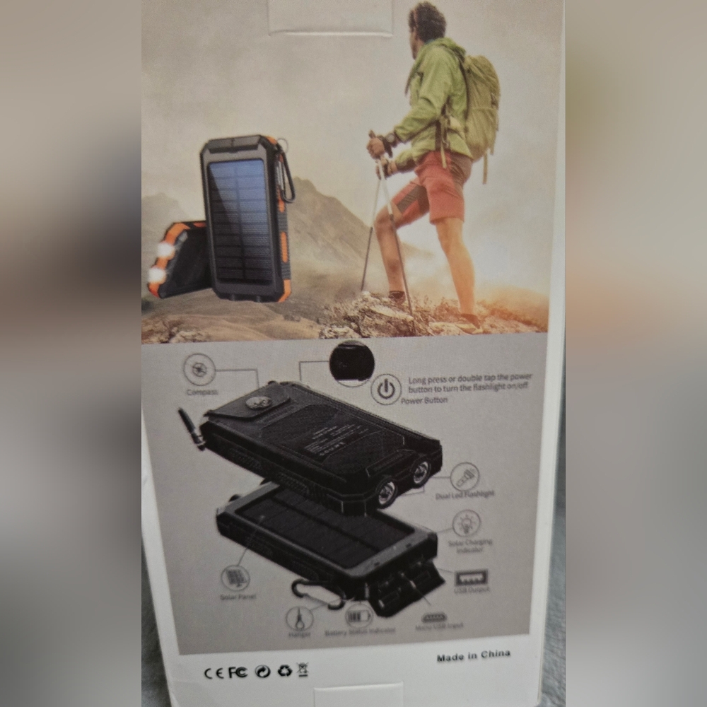 Portable Solar Charger Power Bank with LED Flashlight - Picture 2 of 5